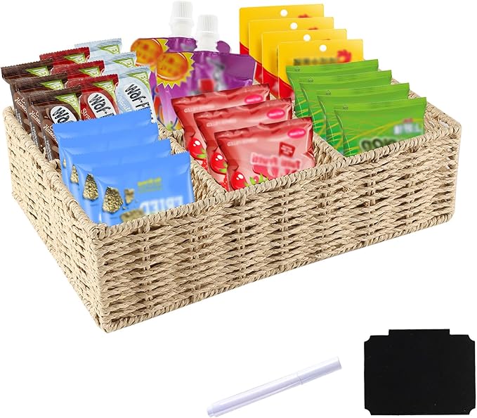 Snack Organizer with 3-Compartment Snack Bar Station for Pantry Use, Pantry Storage Containers for Candy,Drink Packet,Chips,Office Snacks Bar Rack Storage Bin Storage Baskets Dispenser Countertop