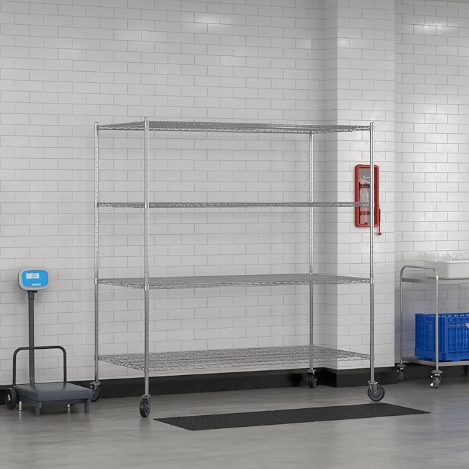 Commercial NSF Listed Chrome Mobile Wire Shelving Kit 36" x 72" x 80", with 4 Shelves Perfect for Warehouse, Walk-in Refrigerator, Freezer, Grocery Store, Restaurant, Dishroom