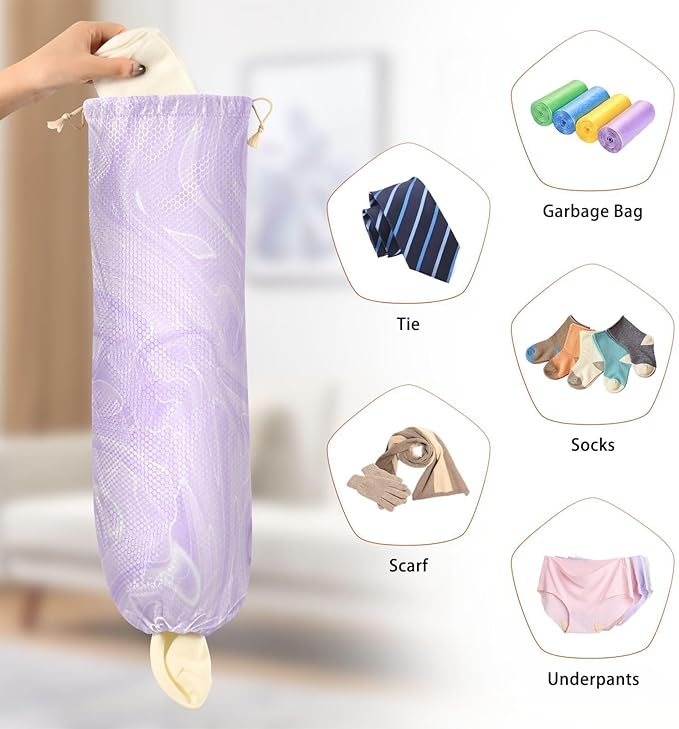 2-Pack Marble Purple Plastic Bag Holder - Wall Mount Grocery & Trash Bag Dispenser - 22 x 9 Inch