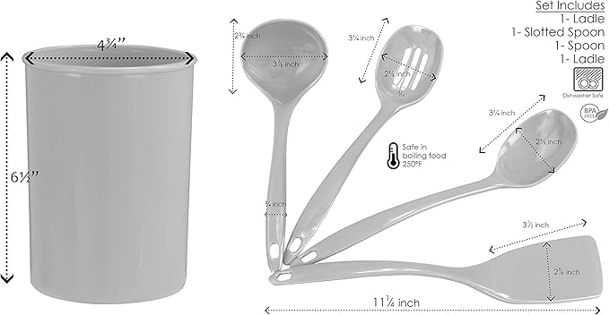 Calypso Basics by Reston Lloyd 6PC Melamine Utensil Holder Set, Rust-Free