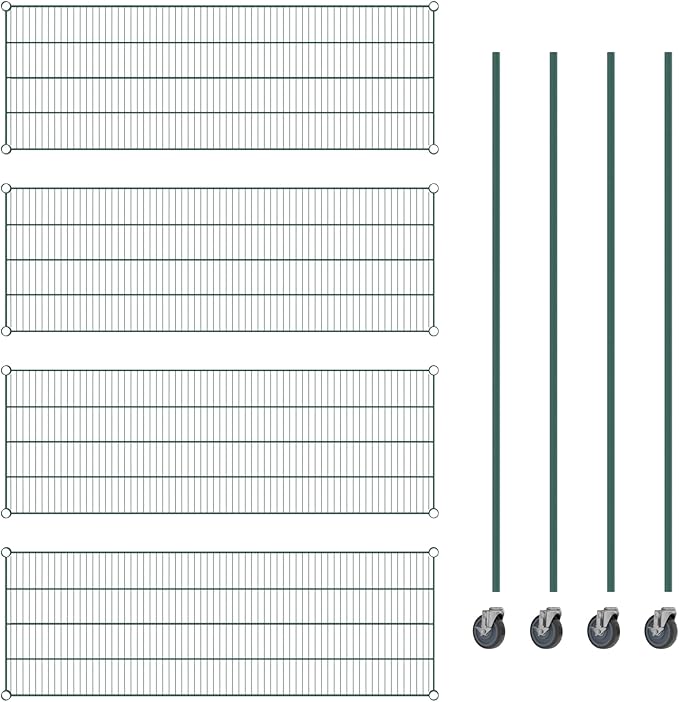 Commercial NSF Listed Green Epoxy Mobile Wire Shelving Kit 21" x 60" x 80", with 4 Shelves Perfect for Warehouse, Walk-in Refrigerator, Freezer, Grocery Store, Restaurant, Dishroom