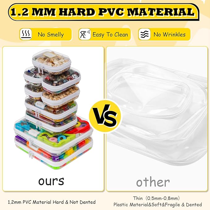 9 Pack Clear Hard Shell Zipper Case,Waterproof Toiletry Cosmetic Bag,Toy Organizers and Storage Box,Diaper Bag Organizer,Pencil Case,Clear Plastic Zipper Pouches for Office Home Storage(2L,2S,5Mini)