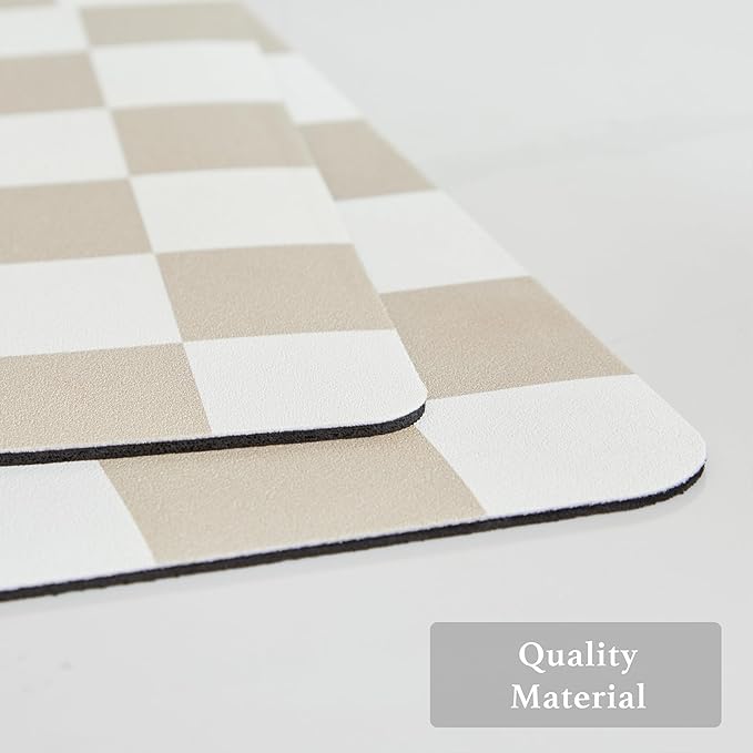 Checkered Dish Drying Mat for Kitchen Counter, Coffee Bar Station Accessories, Retro Cute Aesthetic Modern Absorbent Drainer Mat Kitchen Drying Mat Easy Clean, Beige 12" x 19"
