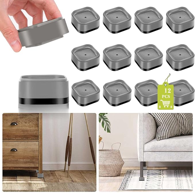 12 Pack Furniture Risers 1, 2 or 3 Inch, Adjustable Bed Risers Heavy Duty For Table Desk Couch Chair Sofa Cabinet Bed Legs Dorm, Square Stackable Bed Raisers Blocks Lift Height 1", 2" or 3", Grey