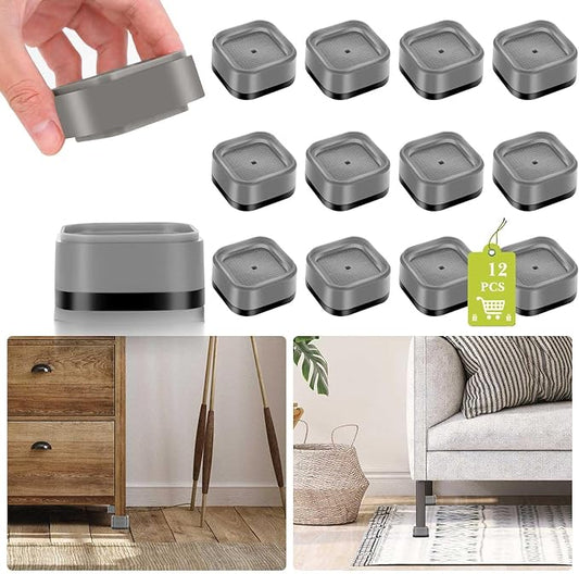 12 Pack Furniture Risers 1, 2 or 3 Inch, Adjustable Bed Risers Heavy Duty For Table Desk Couch Chair Sofa Cabinet Bed Legs Dorm, Square Stackable Bed Raisers Blocks Lift Height 1", 2" or 3", Grey