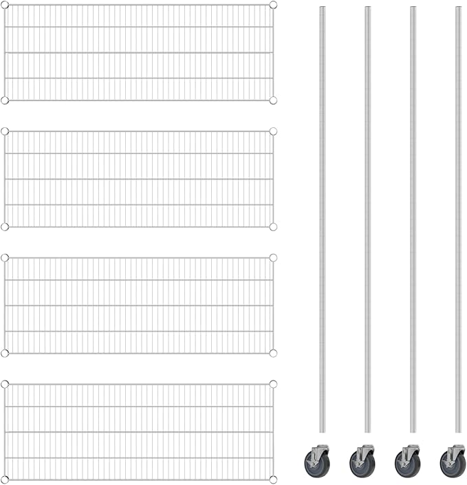 Commercial NSF Listed Chrome Mobile Wire Shelving Kit 18" x 48" x 80", with 4 Shelves Perfect for Warehouse, Walk-in Refrigerator, Freezer, Grocery Store, Restaurant, Dishroom