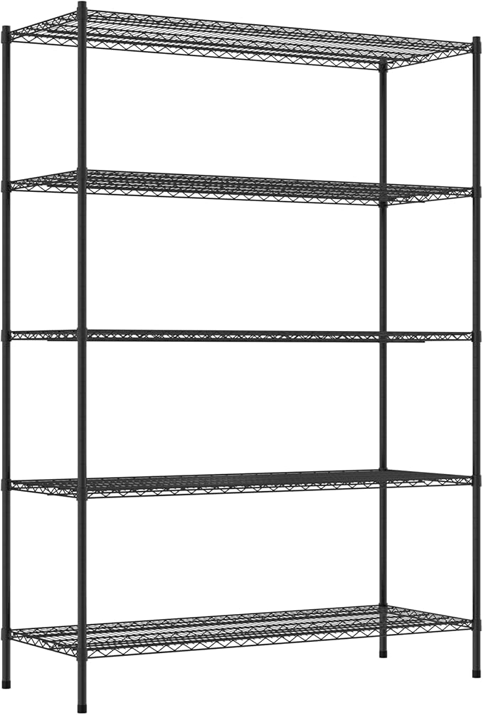Commercial NSF Listed Black Epoxy Stationary Wire Shelving Kit 24" x 60" x 86", with 5 Shelves Perfect for Warehouse, Walk-in Refrigerator, Freezer, Grocery Store, Restaurant, Dishroom