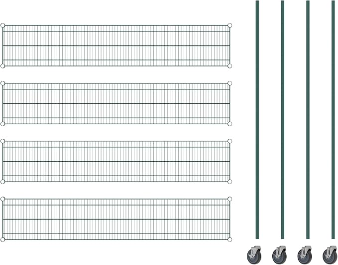 Commercial NSF Listed Green Epoxy Mobile Wire Shelving Kit 14" x 72" x 80", with 4 Shelves Perfect for Warehouse, Walk-in Refrigerator, Freezer, Grocery Store, Restaurant, Dishroom