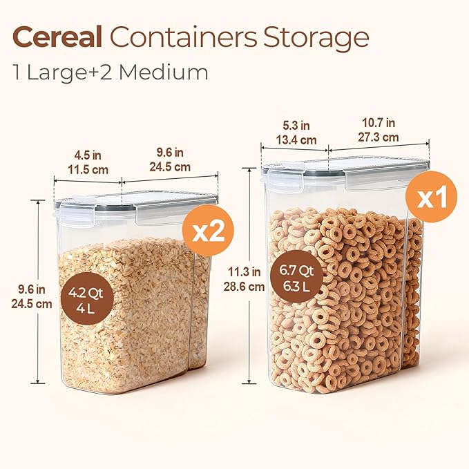 ComSaf Cereal Containers Storage Set (6L/4Lx2), Airtight Food Storage Containers for Pet Food Nuts,Cereal Dispenser for Kitchen Pantry Organization