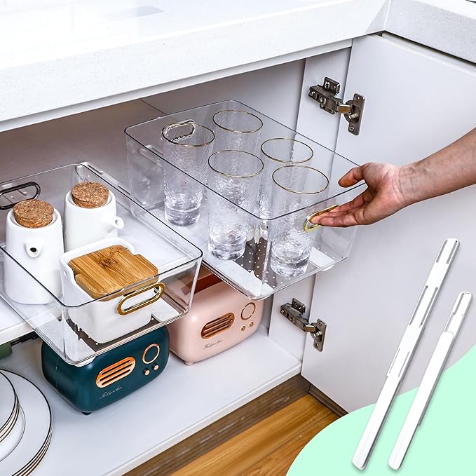 8 Pcs Adhesive Sliders for Cabinets Pull Out Drawer Organizer Accessories Basket Office Glide Cabinet Tracks Runner Adhesive Drawer Slides Pull Out Replace Guide Rail for Back to School