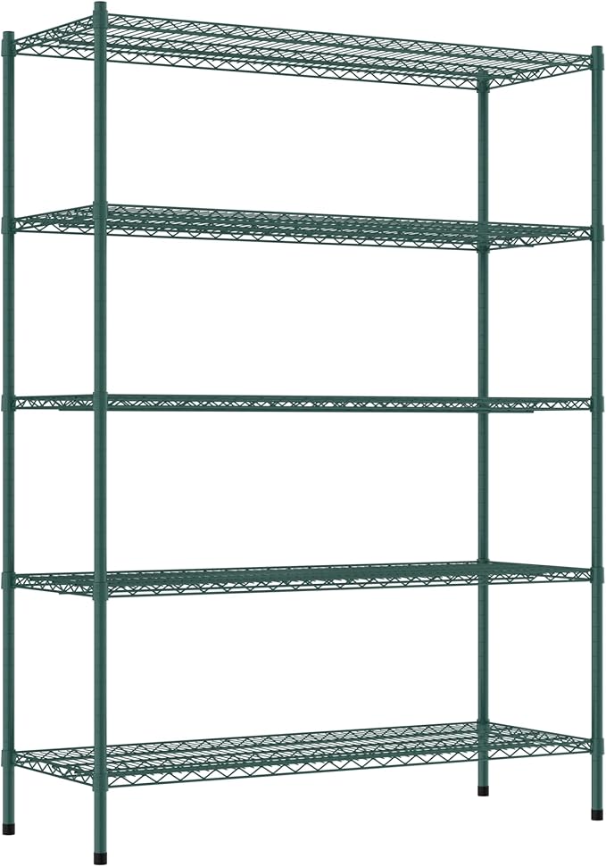 Commercial NSF Listed Green Epoxy Stationary Wire Shelving Kit 21" x 54" x 74", with 5 Shelves Perfect for Warehouse, Walk-in Refrigerator, Freezer, Grocery Store, Restaurant, Dishroom