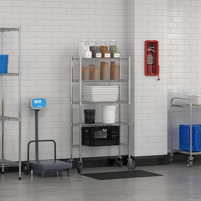 Commercial NSF Listed Chrome Mobile Wire Shelving Kit 12" x 30" x 60", with 5 Shelves Perfect for Warehouse, Walk-in Refrigerator, Freezer, Grocery Store, Restaurant, Dishroom