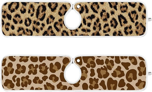 2 PCS Kitchen Sink Splash Guard 23.6 Inch Faucet Mat for Kitchen Sink Bathroom Sink Faucet Absorbing Drip Drain Mat Pad Microfiber Soft Washable Brown Leopard Print