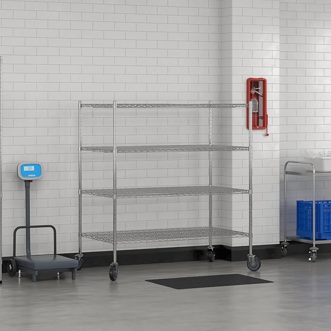 Commercial NSF Listed Chrome Mobile Wire Shelving Kit 30" x 54" x 60", with 4 Shelves Perfect for Warehouse, Walk-in Refrigerator, Freezer, Grocery Store, Restaurant, Dishroom