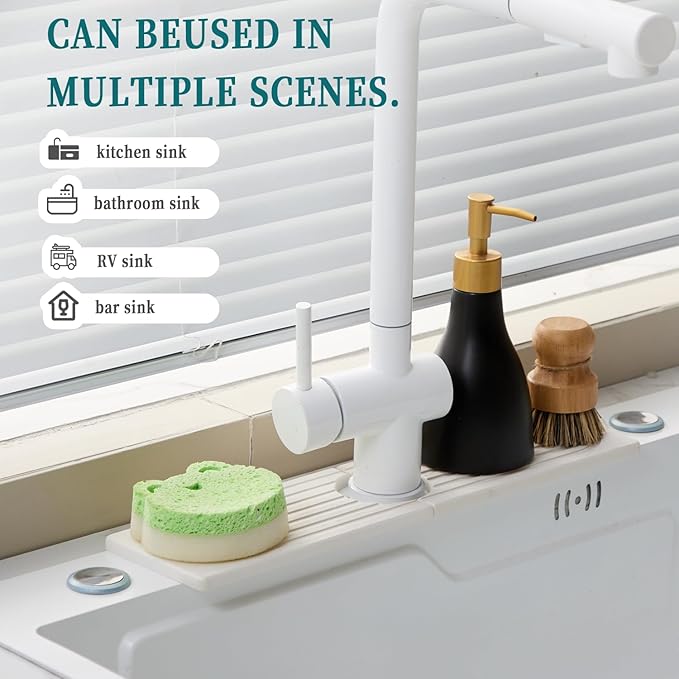 ODE TO ORDER Stone Faucet Mat for Kitchen Sink Bathroom Counter, 15.7 Inch White Diatomite Water-Absorbing Drying Stone Mat, Sink Stone Tray Protector,Prevent Moisture Sink Splash Guard