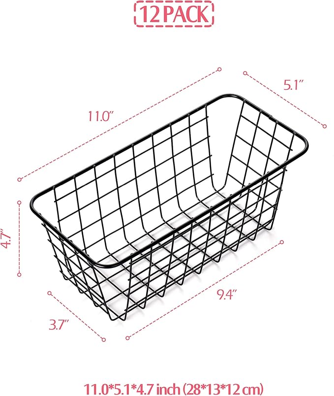 XINFULL 12 Pack Wire Storage Baskets Household Metal Wall-Mounted Containers Organizer Bins for Kitchen Bathroom Freezer Pantry Closet Laundry Room Cabinets Garage Shelf, Medium