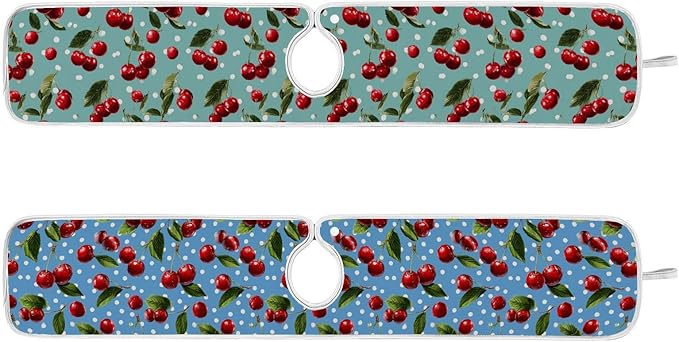 2 PCS Kitchen Sink Splash Guard 30 Inch Faucet Mat for Kitchen Sink Bathroom Sink Faucet Absorbing Drip Drain Mat Pad Microfiber Soft Washable Green Blue Cherry and Polka Dots