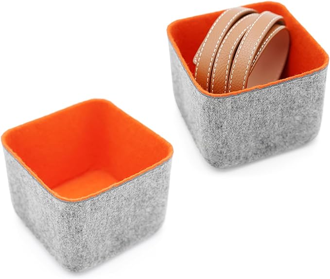 Welaxy 2-piece Storage bins Set Office Drawer Organizers for School Dorm Home Kitchen bathroom bedroom Closet Cabinet Desk organize boxes Junk Organizing Fall room decor (Orange)