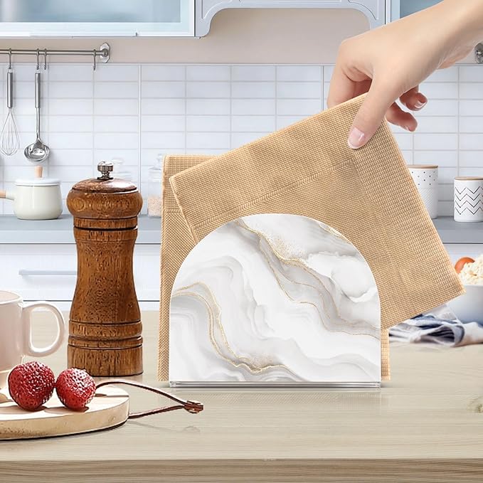 White Grey Marble Golden Line Napkin Holder for Table Paper Napkins Holder Acrylic Tissue Dispenser Kitchen Dining Room Bathroom Party Car Decor