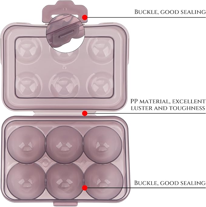 Portable Stackable Egg Storage Container, 2-Pack 6-Egg Holders with Tight-Fitting Lids, Purple PP Refrigerator Organizer and Travel Egg Carrier
