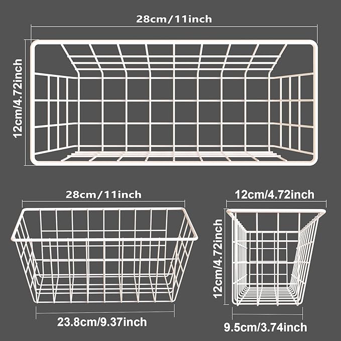 Deertaip Adhesive Basket Wall Wire Basket Over the Cabinet Door Organizer No Drilling Mounted 4 Pack, White