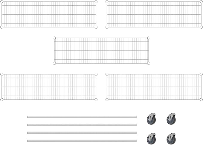Commercial NSF Listed Chrome Mobile Wire Shelving Kit 14" x 48" x 60", with 5 Shelves Perfect for Warehouse, Walk-in Refrigerator, Freezer, Grocery Store, Restaurant, Dishroom