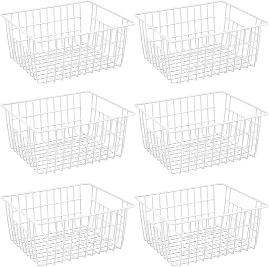 GEDLIRE 15.2" Metal Wire Baskets for Organizing 6 Pack, Household Pantry Storage Freezer Organizer Bins with Handles, Freezer Baskets for Upright Freezer, Refrigerators, Kitchen Cabinets, White