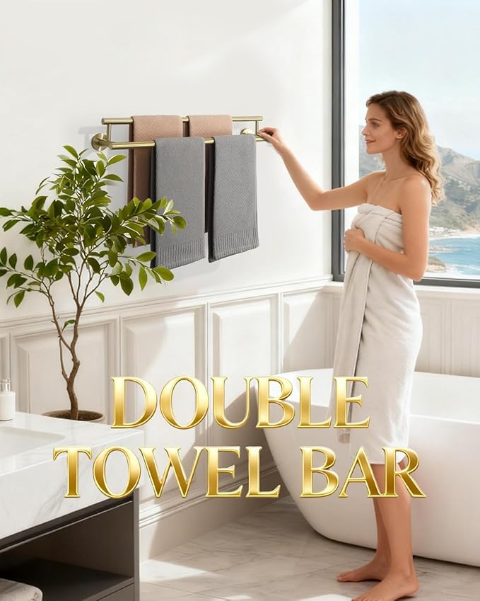 Alise Double Bath Towel Bars,20 Inch Towel Racks for Bathroom Wall Mounted,SUS304 Stainless Steel Towel Holder,Space-Saving Towel Hanger,Modern Decor Towel Rod,Brushed Gold Towel Rail,GYT6902-500-G