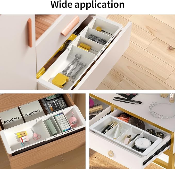 Plastic Drawers Organizer for Office Bathroom Bedroom Kitchen Desk - 1 Layers More White Storage Tray - Expandable 11.4-18.1 Inches