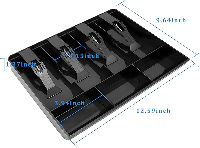 Cash Register Drawer Insert Tray with for Money Storage, Banks Supermarkets Stores,Black (4 Bill & 3 Coin)