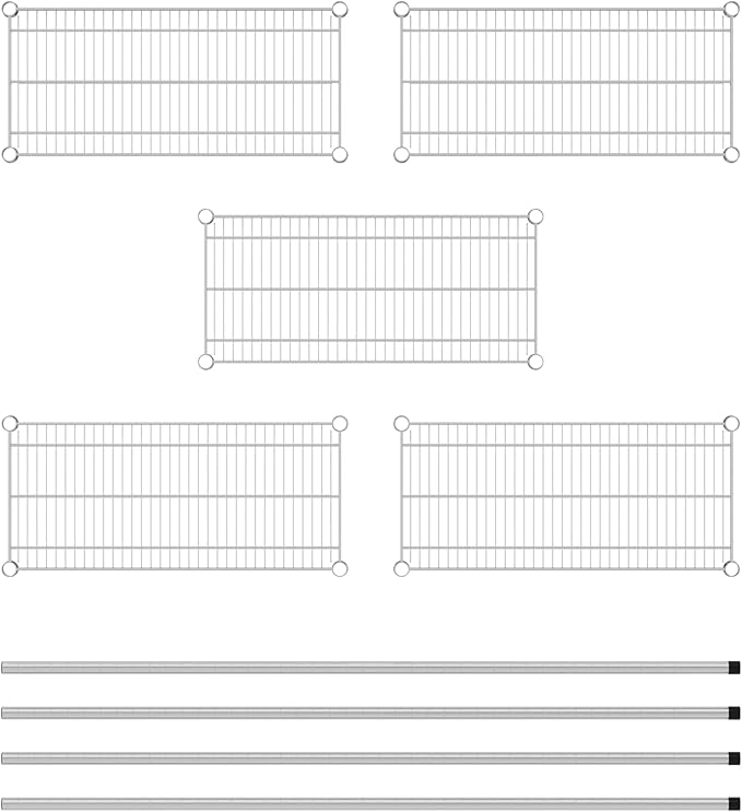 Commercial NSF Listed Chrome Stationary Wire Shelving Kit 14" x 30" x 64", with 5 Shelves Perfect for Warehouse, Walk-in Refrigerator, Freezer, Grocery Store, Restaurant, Dishroom