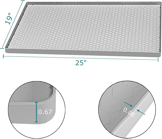 Jacooxi Under Sink Mat 25 x 19, Silicone Under Sink Mats for Kitchen Waterproof, Under Sink Liner, Easy to Clean Bathroom Cabinet Mat Organizers and Storage, Light Grey