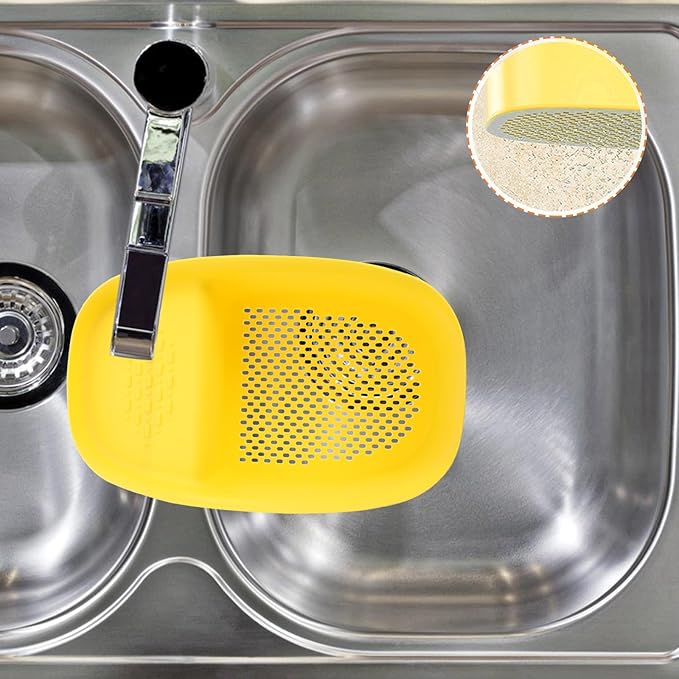 NUOBESTY Kitchen Sink Drain Colander Basket, Hanging Mesh Strainer for Fruit and Vegetable Washing, Yellow Saddle-shaped Storage Basket over Sink Drain, Kitchen Dry-wet Separation