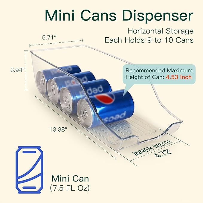 4 Pack Refrigerator Bins for Pantry Storage Can Organizer for Fridge Beverage Holder, Clear