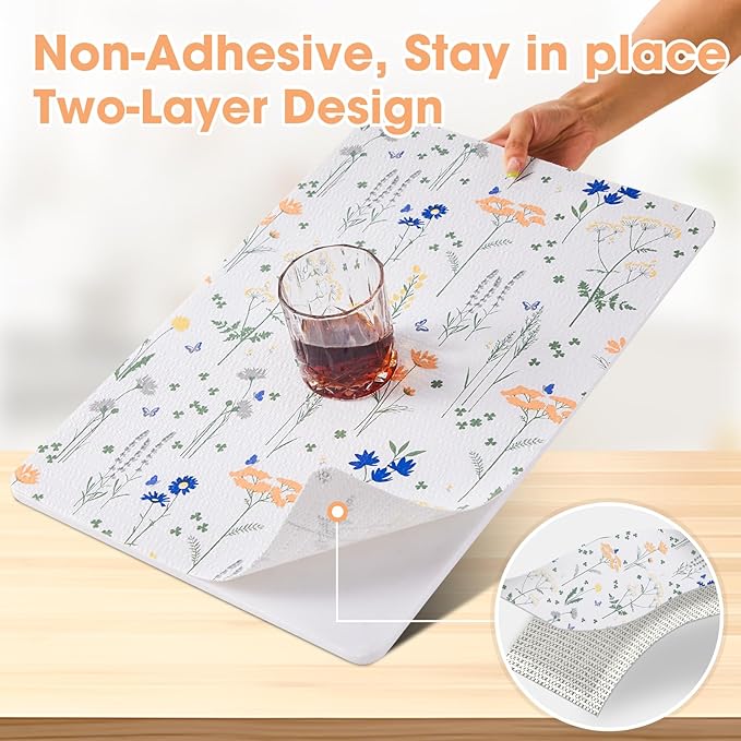 ALIUNI Drawer and Shelf Liner, Non-Slip Kitchen Cabinet Liners Non-Adhesive Thick Strong Grip Waterproof Washable Mats Protect Dresser Shelves Cupboard Bathroom Cabinets, Flower, 12 in X 20 FT