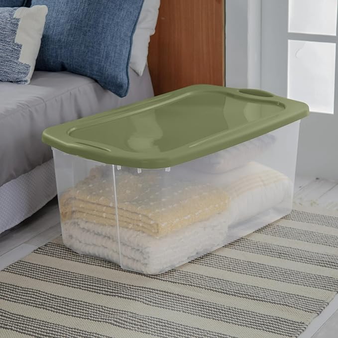 120 Quart Extra Large Clear Plastic Storage Bin with Full-Grip Handles and Lid, Heavy Duty Stackable Design for Toy Storage & Home Organizing, Craft Supplies, Green (2)