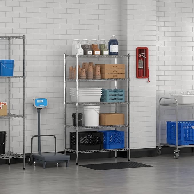 Commercial NSF Listed Chrome Stationary Wire Shelving Kit 18" x 36" x 64", with 5 Shelves Perfect for Warehouse, Walk-in Refrigerator, Freezer, Grocery Store, Restaurant, Dishroom