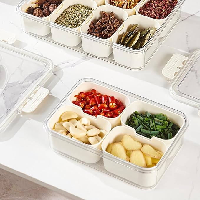 Snack Box Container, 4 Compartments Divided Serving Tray with Lid, Snackle Box Container, Snack Organizer for Fruit, Veggie, Perfect for Party, Entertaining