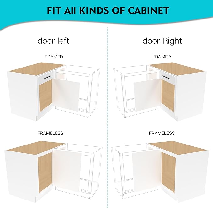Blind Corner Cabinet Pull Out 2 Tier, Left & Right Blind Corner Cabinet Organizer for 20" W, Cabinet Pull Out 4 Shelves, Chrome, Slide Out Drawers for Kitchen or Bathroom Cabinets