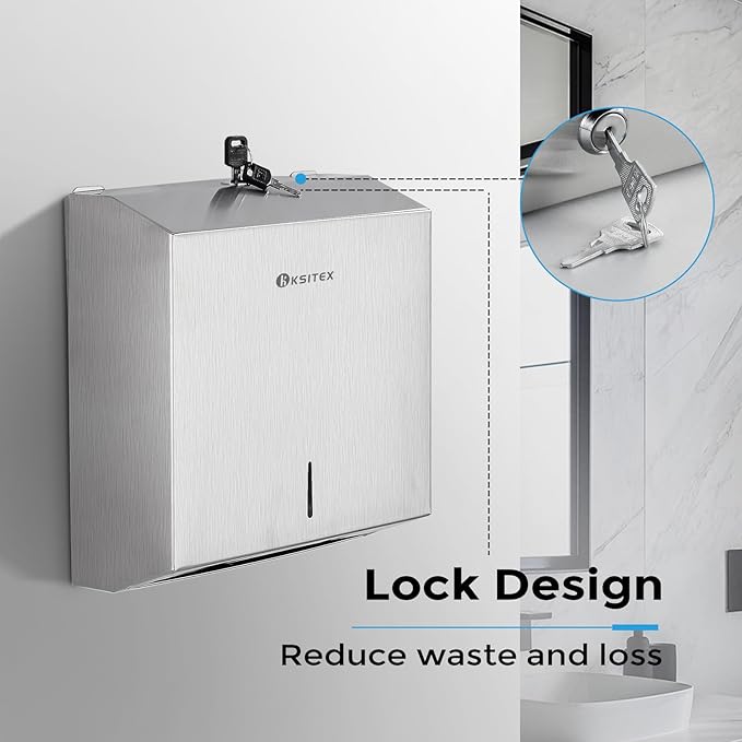 PaperTowel Dispenser Holder Wall Mount, Stainless Steel Paper Towel Holder, Multifold C Fold Trifold Paper Towel Dispenser, Toilet Paper Napkin Holder, Hand Towel Dispenser for Commercial Bathroom