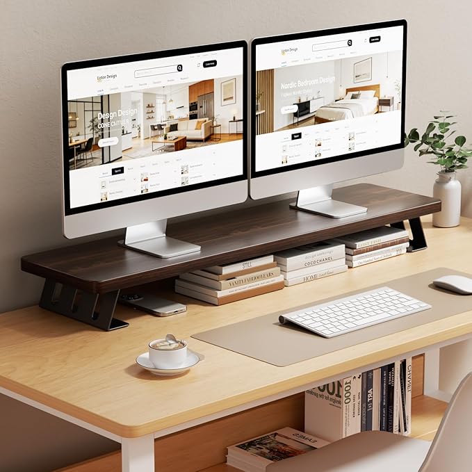 Dual Monitor Stand Riser, 39 Inch Large Wood Monitor Stands for 2 Monitors, Desk Monitor Riser for Computer/Laptop/Printer/TV, Stand Riser up to 220 lbs