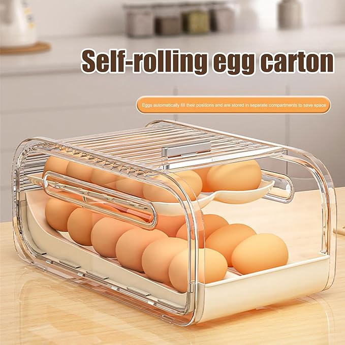 Egg Holder For Fridge, With Protective Sliding Lid, 1 Set, Egg Tray, 2 Tier Eggs Organizer, Versatile Home And Travel Use, For Kitchen, Camping, RV, Or Family Storage