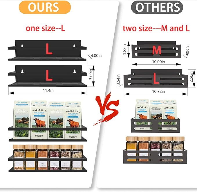 SMRCAD Magnetic Spice Rack for Refrigerator Seasoning Organizer for Spice Fridge Shelf storage Magnetic Shelf with Hook for Oven (4pack-Cut out-Black)
