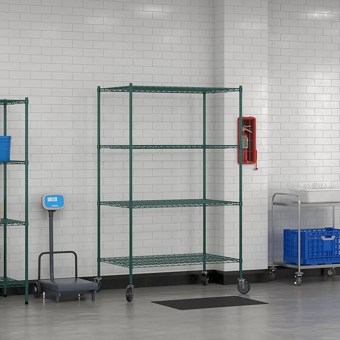 Commercial NSF Listed Green Epoxy Mobile Wire Shelving Kit 30" x 48" x 80", with 4 Shelves Perfect for Warehouse, Walk-in Refrigerator, Freezer, Grocery Store, Restaurant, Dishroom