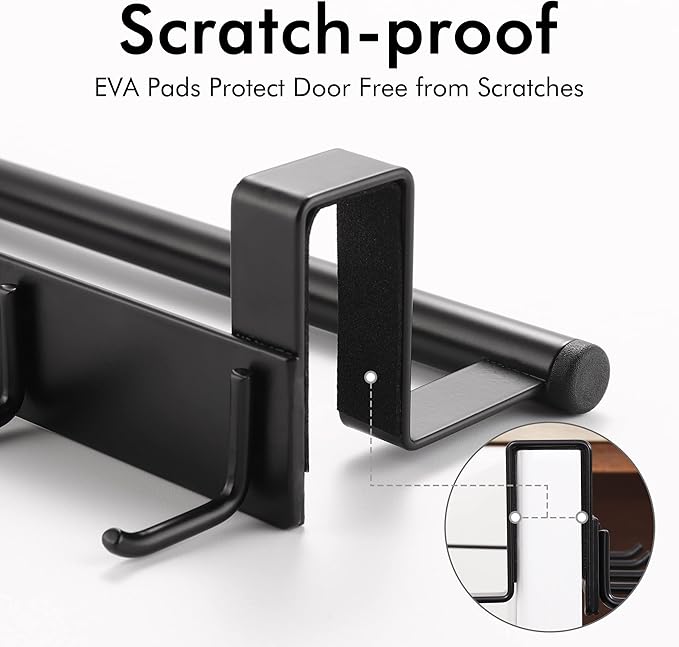 KES Over the Cabinet Door Towel Bar with Hooks, Kitchen Towel Holder with Hooks for Hanging Utensils, Over the Cabinet Door Organizer with Hook 2 Pack, Matte Black, KUR527-BK-P2