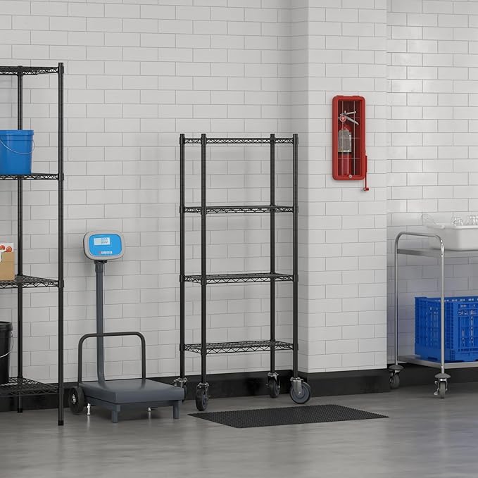 Commercial NSF Listed Black Epoxy Mobile Wire Shelving Kit 12" x 24" x 60", with 4 Shelves Perfect for Warehouse, Walk-in Refrigerator, Freezer, Grocery Store, Restaurant, Dishroom