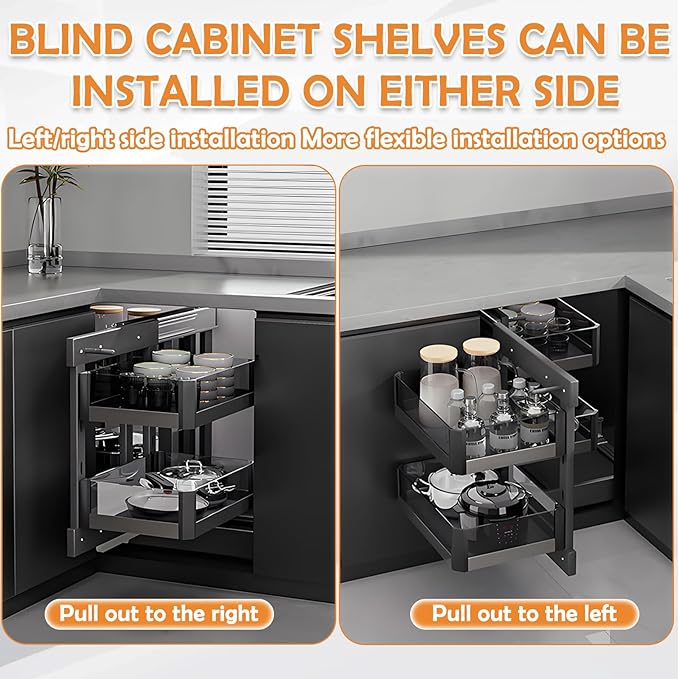 Blind Corner Cabinet Pull Out Organizer, 2-Tier Pull-Out Organizer with 16 Baskets, Corner Pull Out Cabinet with Sliding Design, Left Open & Right Open Compatible