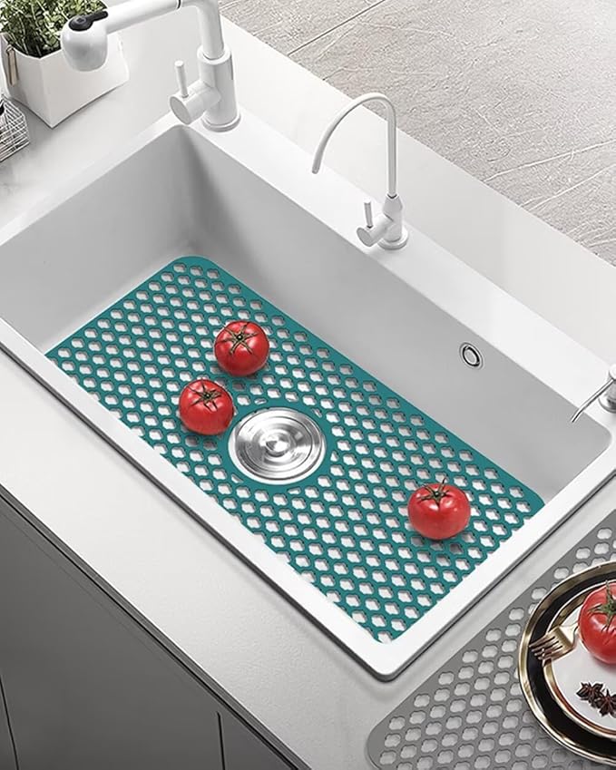 SEEK RARE Kitchen Sink Mat 24 x 13in Silicone Sink Mat Non Slip Sink Protector for Farmhouse Kitchen Green