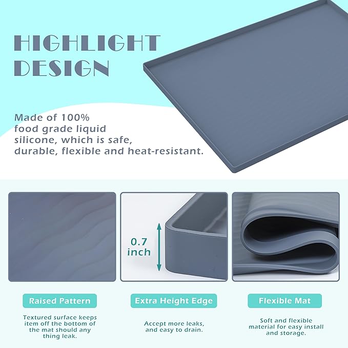 URMONA Waterproof Silicone Under Sink Mat 28'' x 19'' Shelf Liner for Kitchen and Bathroom, Cabinet and Counter Protector, Storage and Organizers, Litter Mat, Pet Cat Puppy Essentials(Navy)