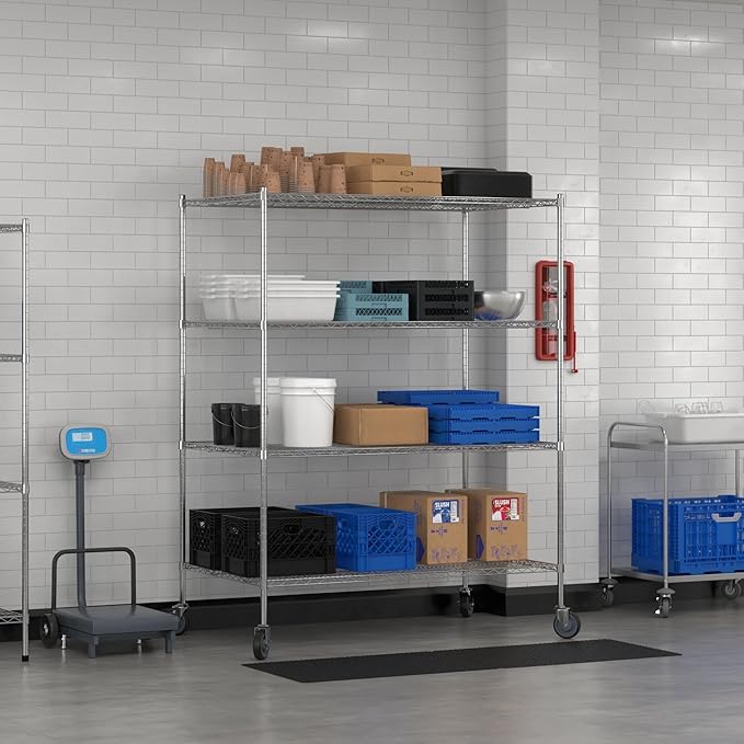 Commercial NSF Listed Chrome Mobile Wire Shelving Kit 36" x 60" x 80", with 4 Shelves Perfect for Warehouse, Walk-in Refrigerator, Freezer, Grocery Store, Restaurant, Dishroom